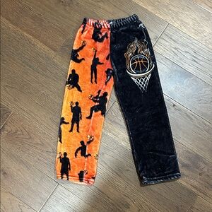 Basketball Print Fleece Joggers - Orange & Black